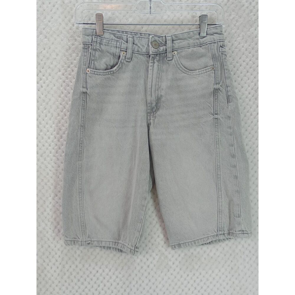 Zara Women's 0 Gray Mid-Rise Baggy Denim Cotton Shorts Relaxed Fit